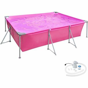 TECTAKE - Piscine tubulaire rectangulaire 3,75 m x 2,82 m x 0,7 m - piscinette tubulaire, piscine hors-sol, piscine autoportée - rose vif